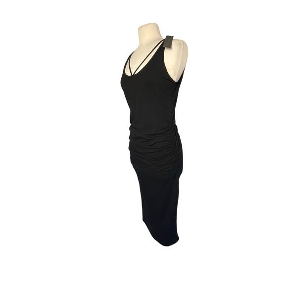 NWT MICHAEL STARS Women’s Front To Back Black Ruched Midi dress - Picture 6 of 8